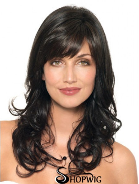 Wavy Human Hair Black With Capless Layered Cut Wavy Style