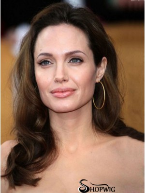 16 inch Brown Wavy Human Hair Lace Front Monofilament Top Angelina Jolie Wigs