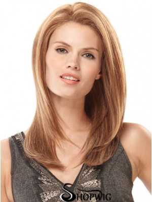 Hand Tied Human Hair Wigs Monofilament Straight Style Blonde Color