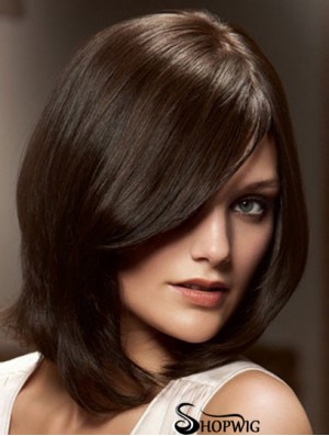 12 inch Brown Chin Length Layered Straight Flexibility Lace Wigs