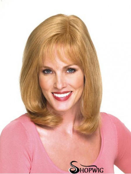 14 inch Blonde Shoulder Length With Bangs Wavy Modern Lace Wigs