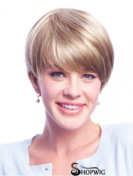 Wigs Human Hair Blondes With Minofilament Layered Cut Short Length
