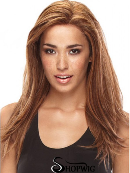 Without Bangs Amazing Straight Auburn Long Human Hair Lace Front Wigs