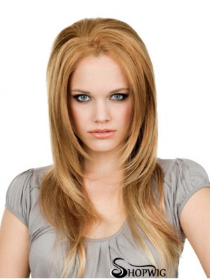 16 inch Blonde Long Without Bangs Straight Soft Lace Wigs
