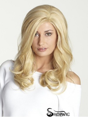 Without Bangs Long Blonde Wavy 18 inch Perfect Human Hair Wigs
