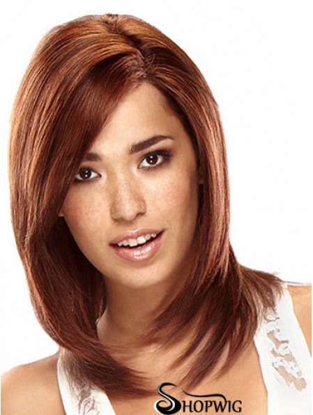 Auburn Shoulder Length Sleek Straight Layered Lace Wigs