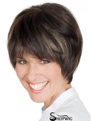 Style 8 inch Brown Short Boycuts Straight Lace Wigs