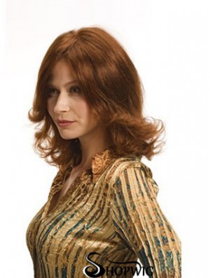 Layered Auburn Shoulder Remy Human Wavy Monofilament Wigs For Women