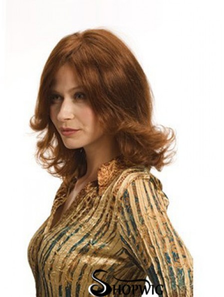 Layered Auburn Shoulder Remy Human Wavy Monofilament Wigs For Women