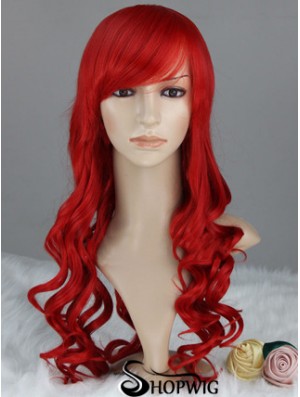 Wavy With Bangs Lace Front Discount 22 inch Red Long Wigs