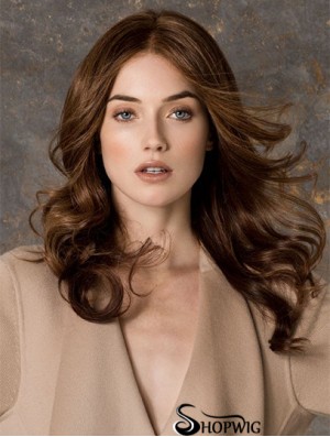 Wavy Without Bangs Monofilament Brown Fashionable Long Wigs