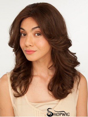 14 inch Brown Long Without Bangs Wavy Perfect Lace Wigs