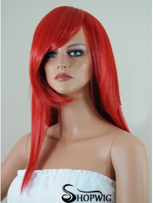 Straight With Bangs Lace Front Affordable 18 inch Red Long Wigs