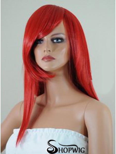 Straight With Bangs Lace Front Affordable 18 inch Red Long Wigs