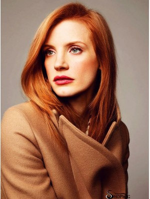 Without Bangs Long Copper Straight 16 inch Comfortable Human Hair Jessica Chastain Wigs