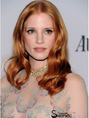 Without Bangs Long Copper Wavy 18 inch Cheapest Human Hair Jessica Chastain Wigs