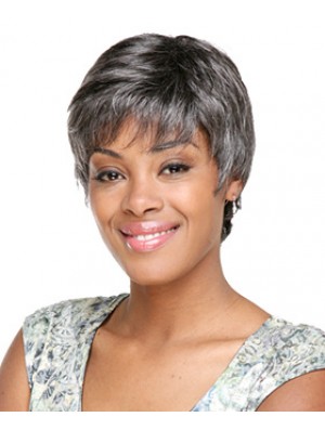 Synthetic Modern Short Wavy Grey Wigs