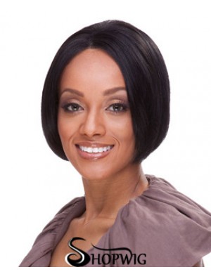 Indian Remy Bobs Short Black Straight Front Lace Wigs UK Human Hair