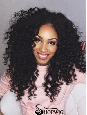 Black Remy Human Lace Front Long Kinky Curly Lace Wig UK