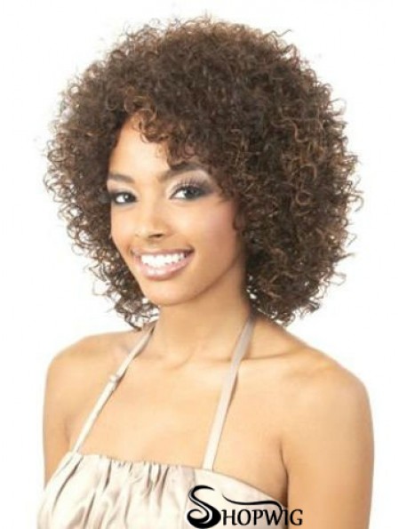 Amazing Brown Shoulder Length Without Bangs Curly Glueless Lace Front Wigs