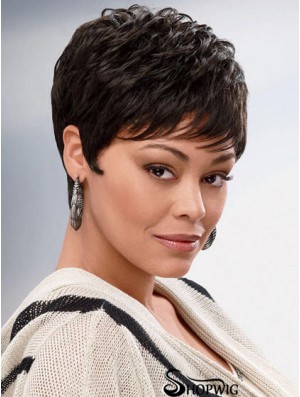 Brown Cropped Synthetic Wavy Capless Wigs For African American