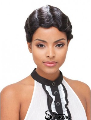 Short Black Boycuts Wavy Modern Full Lace Wigs