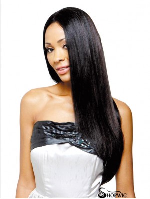 Long Black Yaki Without Bangs Soft African American Wigs
