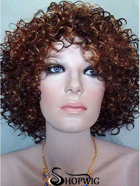 Kinky Layered Chin Length High Quality Auburn Synthetic Wigs