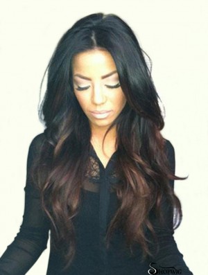 Long Ombre/2 Tone Wavy Without Bangs No-Fuss African American Wigs