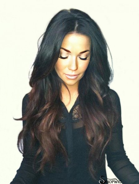 Long Ombre/2 Tone Wavy Without Bangs No-Fuss African American Wigs