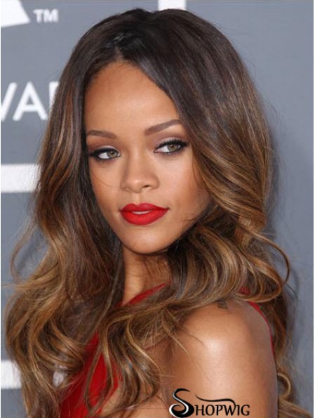 Rihanna Style Wig With Lace Front Long Length Brown Color