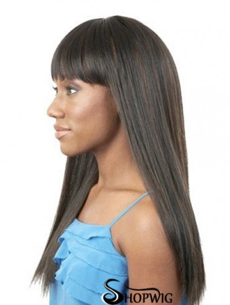 20 inch Long Black Straight Synthetic With Bangs Cheap African Wigs UK