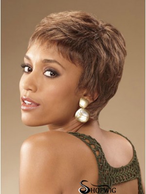 Cropped Brown Curly Boycuts Suitable African American Wigs