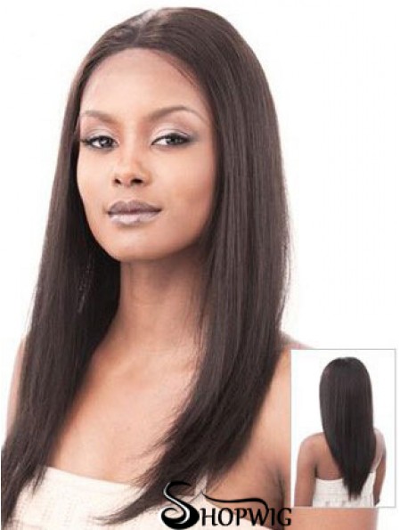 Auburn 16 inch Sleek Long Yaki Without Bangs Lace Wigs