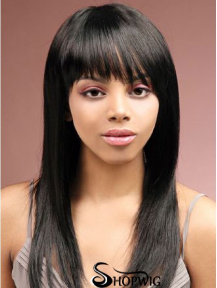 Long Black Straight With Bangs Sassy African American Wigs