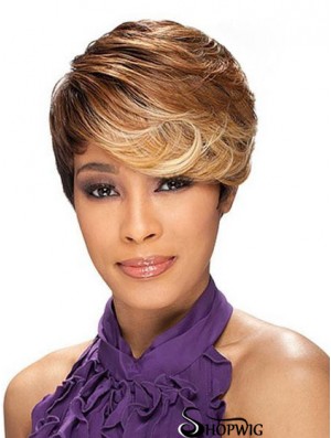 Cropped Brown Layered Capless Wavy Synthetic African Hairstyles