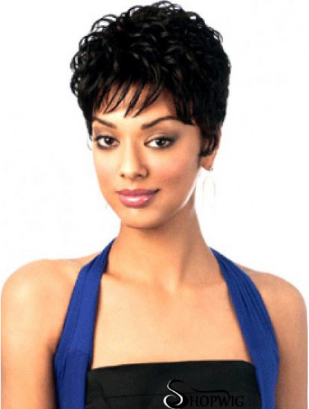 Cropped Black Wavy Boycuts Top African American Wigs