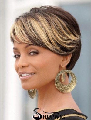 8 inch Synthetic Black Short Straight Wigs For African American Women