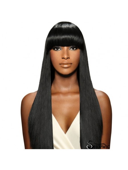 Brazilian Yaki Capless Long With Bangs Wig For Black Woman UK