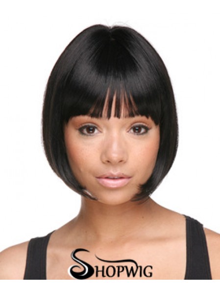 Chin Length Black Straight Bobs Designed African American Wigs