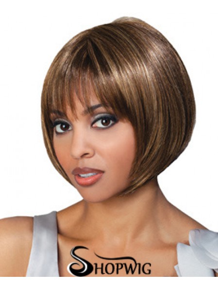 Chin Length Brown Straight Bobs Top African American Wigs