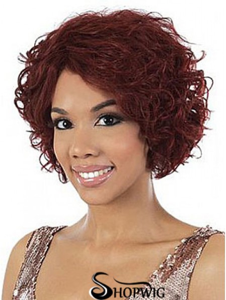 Chin Length Red Wavy Without Bangs Stylish African American Wigs