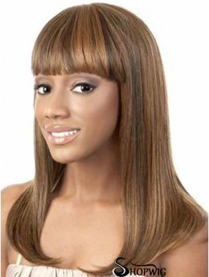 Shoulder Length Brown Yaki With Bangs Trendy African American Wigs