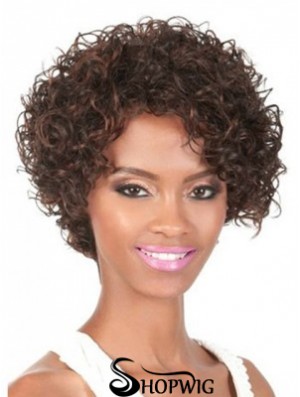 Chin Length Brown Curly With Bangs Natural African American Wigs