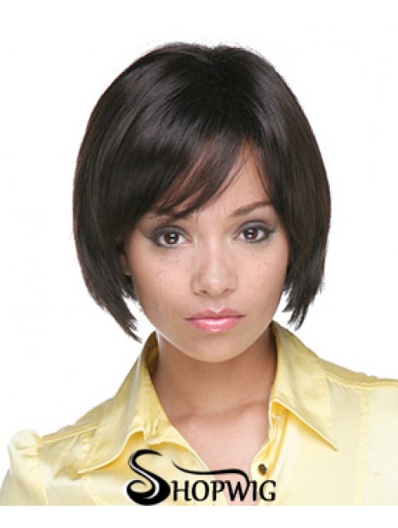 Chin Length Black Straight Bobs Flexibility African American Wigs