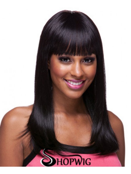 Long Black Yaki With Bangs Sassy African American Wigs