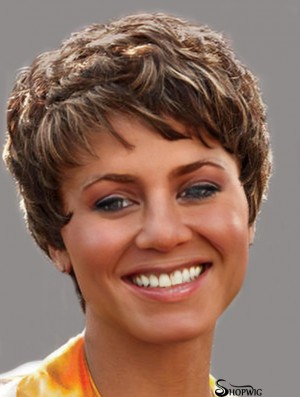 Cropped Brown Curly Boycuts Affordable African American Wigs