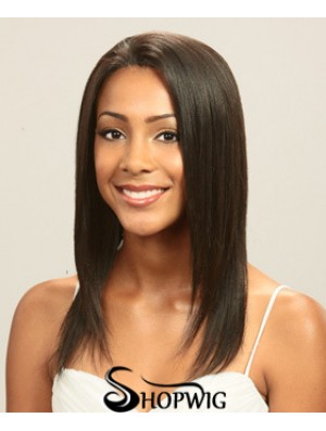 Without Bangs Perfect Straight Brown Long Human Hair Lace Front Wigs