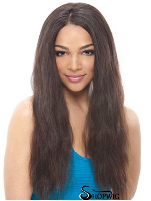 24 inch Black Long Without Bangs Wavy Suitable Lace Wigs