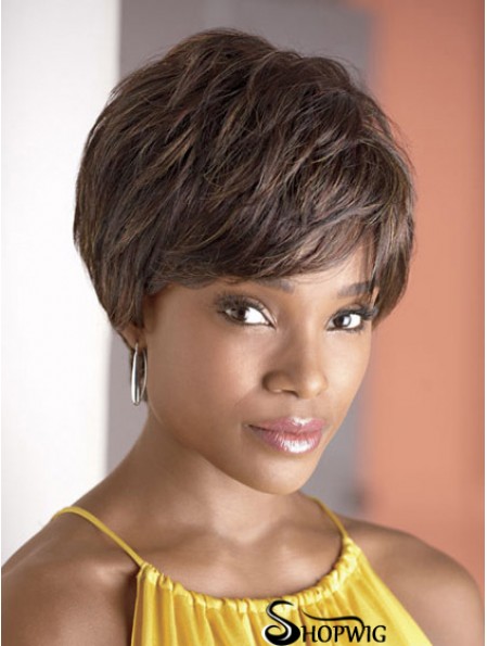 Cropped Brown Wavy Boycuts Fashionable African American Wigs